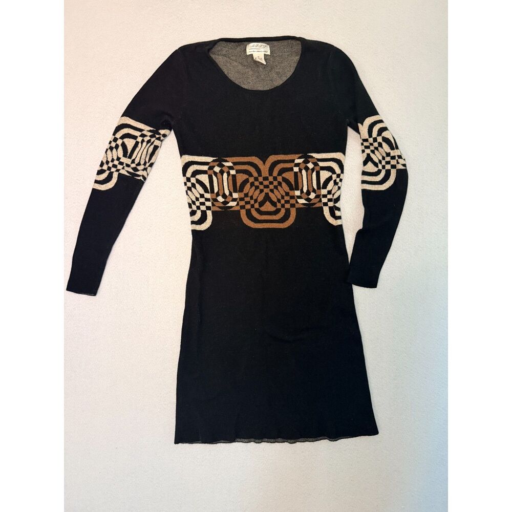Funky Retro Black Mod Op Art Geometric Sweater Dress Size M